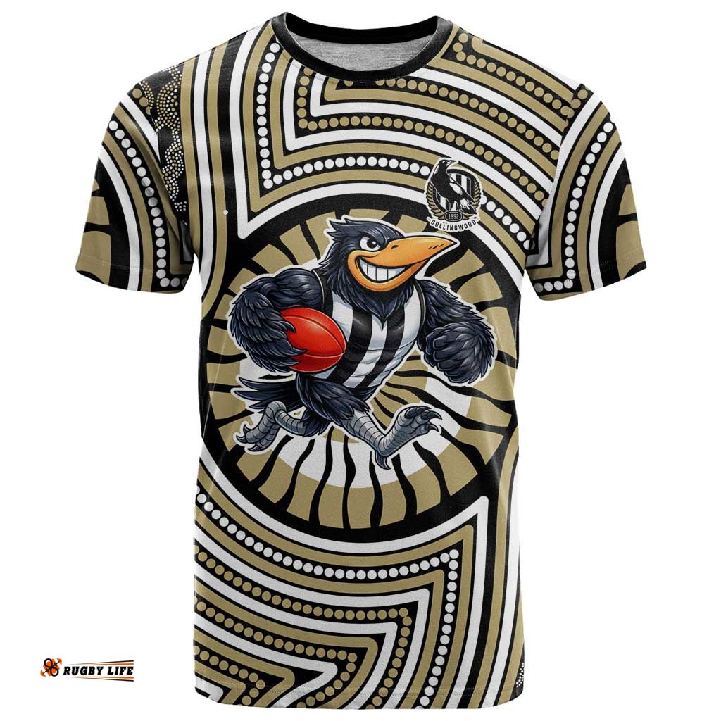 Collingwood Football Club T Shirt Indigenous Monochrome Dot Art Mascot Style TS04