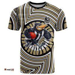 Collingwood Football Club T Shirt Indigenous Monochrome Dot Art Mascot Style TS04