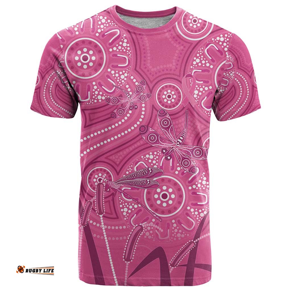 Australia Indigenous Pink Month T Shirt Breast Cancer Aboriginal Dragonflies Ribbon LT14