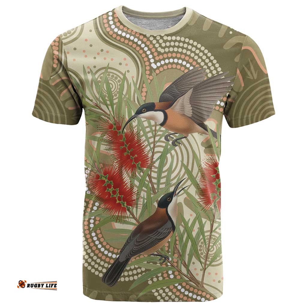 Australia Eastern Spinebill T Shirt Aussie Honeyeater Bottlebrush Indigenous Art LT14