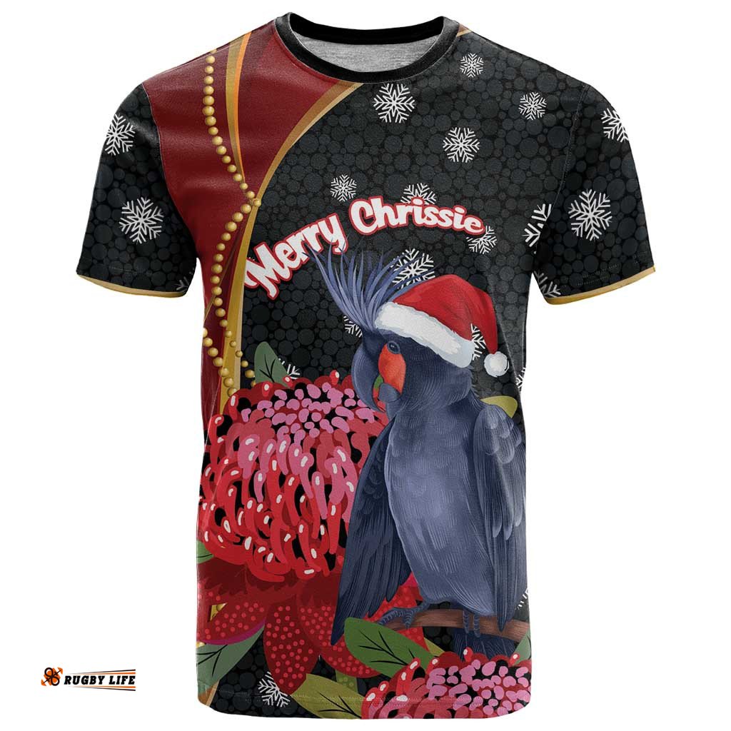 Australia Palm Cockatoo Christmas T Shirt Probosciger Aterrimus Waratah Merry Chrissie LT14