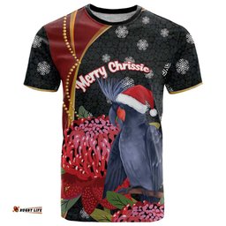 Australia Palm Cockatoo Christmas T Shirt Probosciger Aterrimus Waratah Merry Chrissie LT14