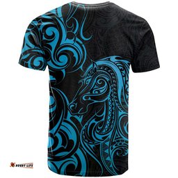 Blue Aoteara Horse Racing T Shirt NZ Maori Pattern LT14