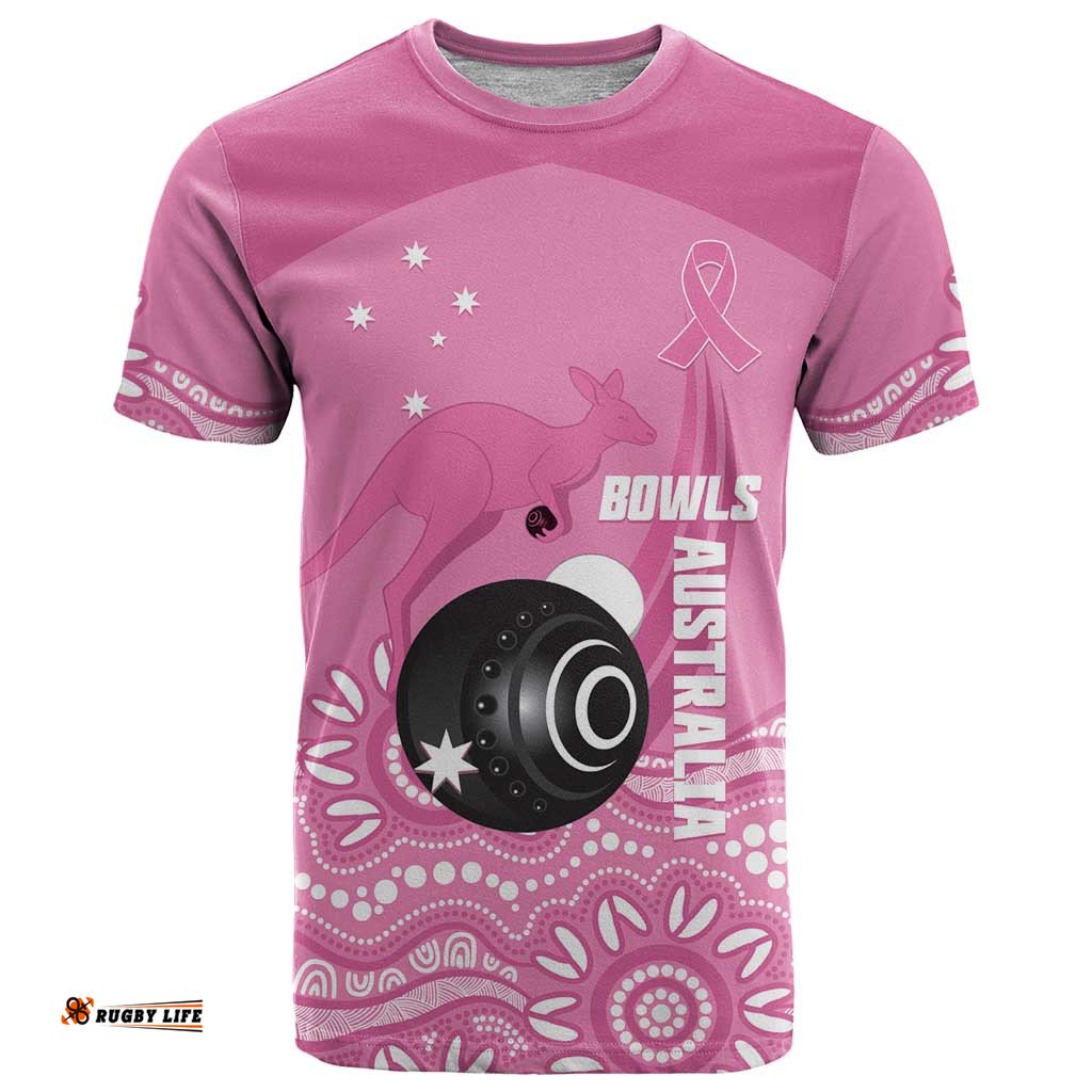 Custom Bowls Australia Breast Cancer T Shirt Pink Ribbon Kangaroo Aboriginal Art LT14