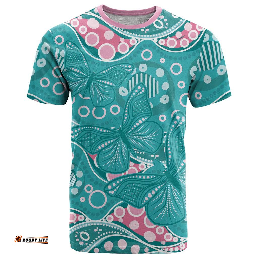 Australia Hereditary Cancer Awareness T Shirt Aboriginal Butterflies LT7