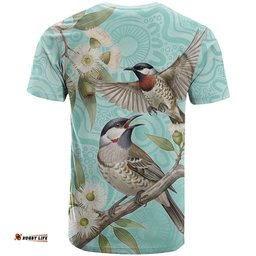 Australia Red Wattlebird T Shirt Eucalyptus Alba Indigenous Art LT14