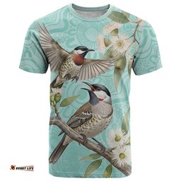 Australia Red Wattlebird T Shirt Eucalyptus Alba Indigenous Art LT14