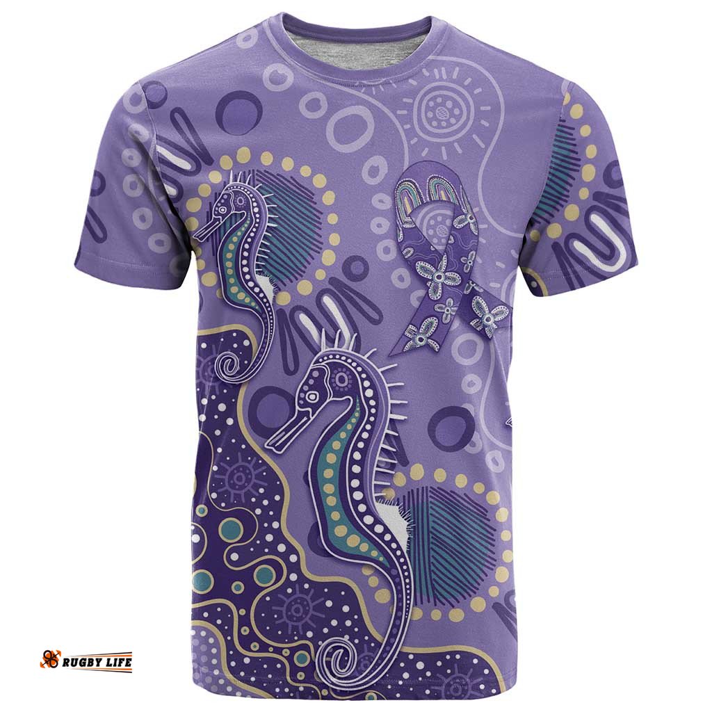 Australia Epilepsy Awareness T Shirt Aboriginal Purple Ribbon with Seahorse LT7
