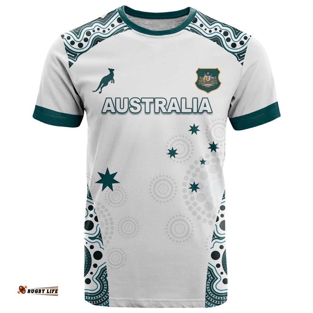 Custom Australia Rugby 2026 T Shirt Go Wallabies Aboriginal Pattern White Version LT05