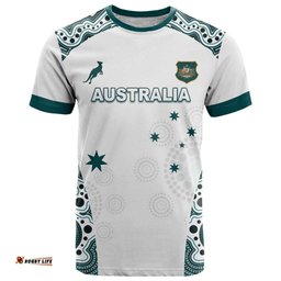 Custom Australia Rugby 2026 T Shirt Go Wallabies Aboriginal Pattern White Version LT05