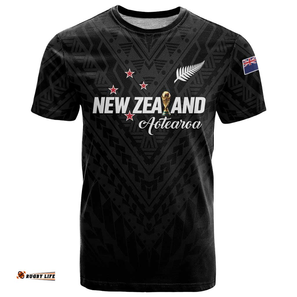 Custom Football New Zealand T Shirt Aotearoa United Black Version LT01