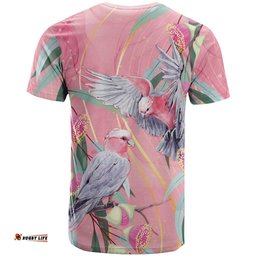 Australia Breast Cancer Awareness T Shirt Pink Galah with Eucalyptus Flowers LT7