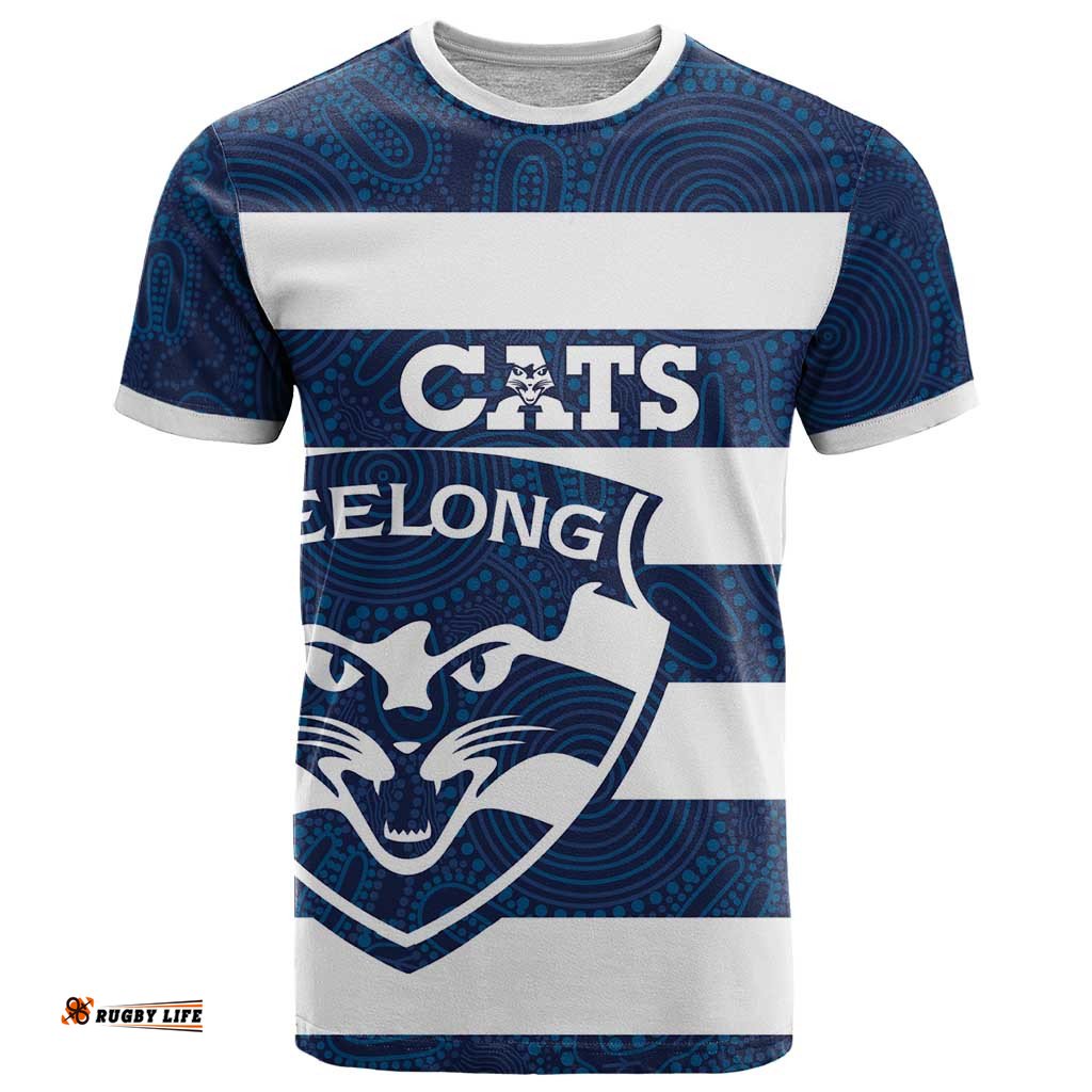 AFL Cats Football Custom T Shirt Geelong Proud Indigenous Art LT14