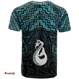New Zealand Maori T Shirt Poutama Manaia Turquoise Paua Shell LT05