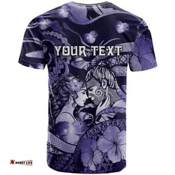 Personalised Maori Romantic Valentine T Shirt The Hongi Kiss Purple Galaxy DT05