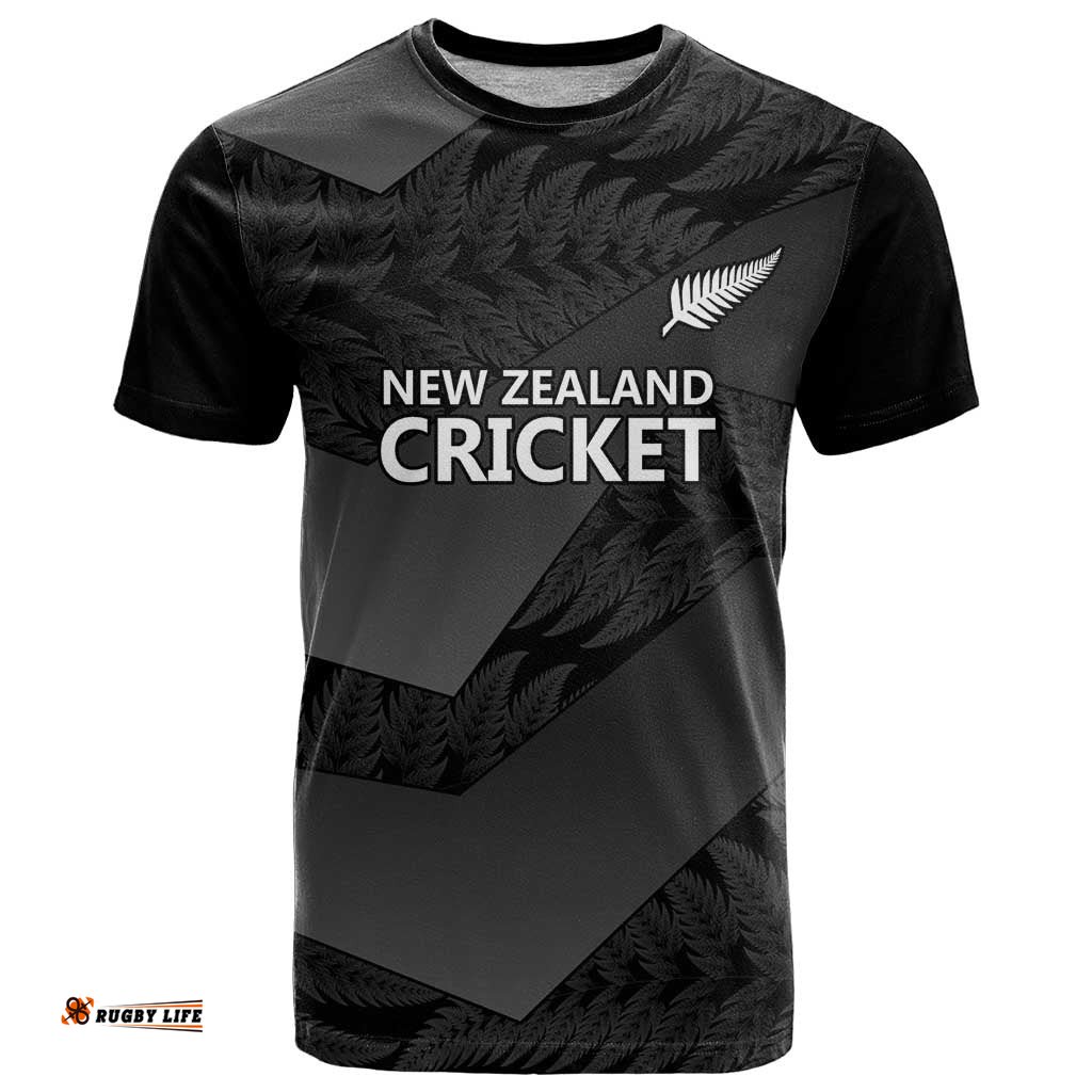 New Zealand Cricket Custom T Shirt Potae Pango Black Fern Pattern LT9