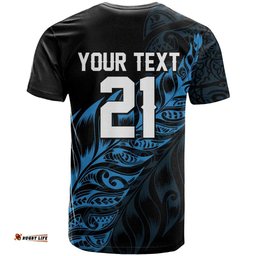 New Zealand Lawn Bowls Custom T Shirt Blue Maori Warrior Tribal Silver Fern LT9