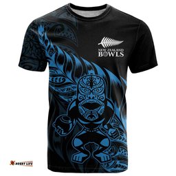 New Zealand Lawn Bowls Custom T Shirt Blue Maori Warrior Tribal Silver Fern LT9