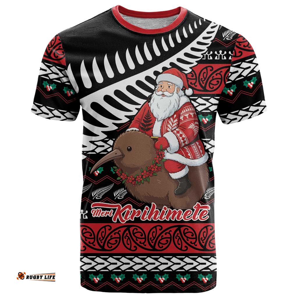 New Zealand Kiwi Santa Christmas T Shirt He Wairua Kirihimete LT9