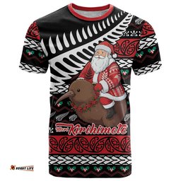 New Zealand Kiwi Santa Christmas T Shirt He Wairua Kirihimete LT9