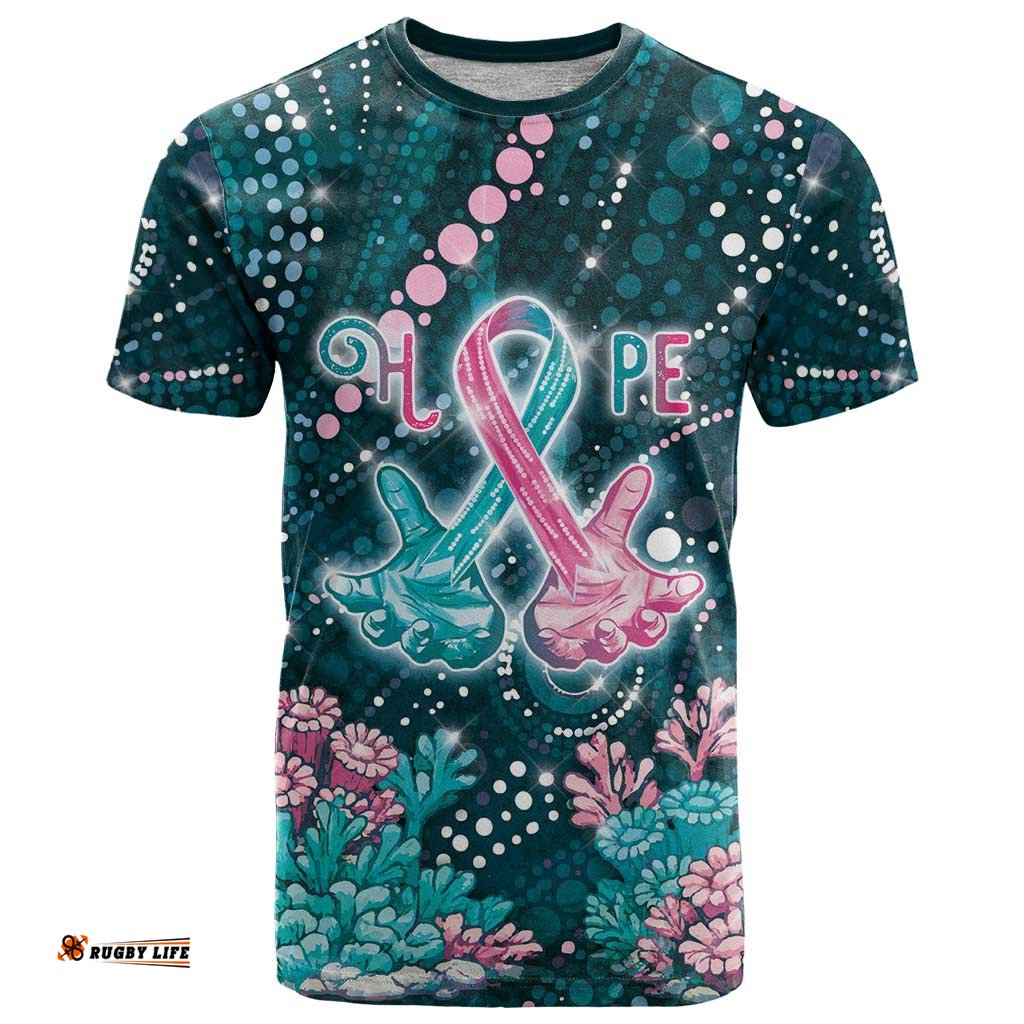 Personalised Hereditary Cancer Awareness T Shirt Hope Ribbon With Aussie Teal Duncan Coral DT05