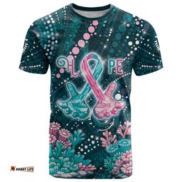Personalised Hereditary Cancer Awareness T Shirt Hope Ribbon With Aussie Teal Duncan Coral DT05