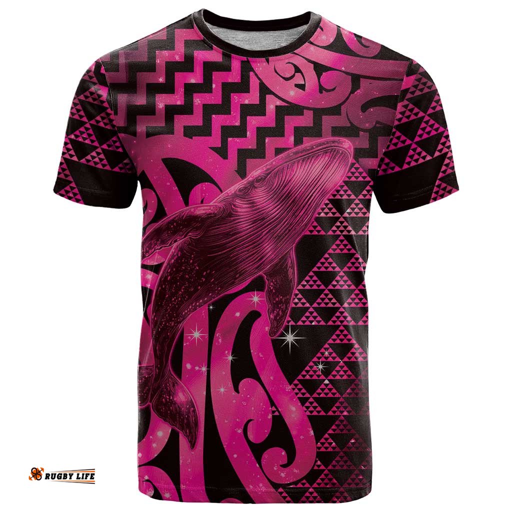 Humpback Whale Matariki New Zealand T Shirt NZ Maori Paikea Poutama Luxury Pink LT14