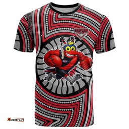 Essendon Football Club T Shirt Indigenous Monochrome Dot Art Mascot Style TS04