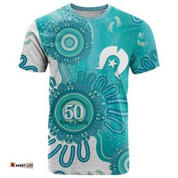 NAIDOC Week 2026 T Shirt 50 Years Deadly Dhari Cyan Aboriginal Art LT14