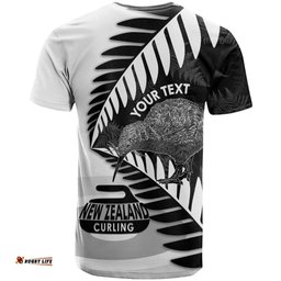 New Zealand Silver Fern Curling Personalised T Shirt Aotearoa Kiwi Ponga Black White Version LT14