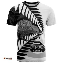 New Zealand Silver Fern Curling Personalised T Shirt Aotearoa Kiwi Ponga Black White Version LT14