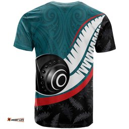 Personalised Aotearoa Lawn Bowls T Shirt Maori and Silver Fern Sporty Style Teal Color LT03