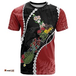 New Zealand Christmas T Shirt Flora Map with Birds LT7