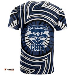 Geelong Cats T Shirt Indigenous Monochrome Dot Art Mascot Style TS04