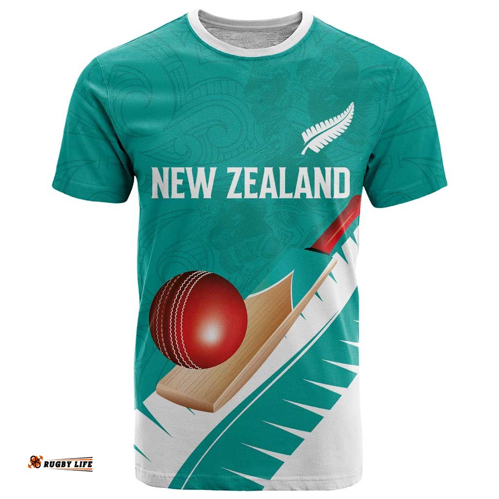 Custom New Zealand Cricket T Shirt Kiwi Birds Haka Dance Turquoise Fern Sporty Style LT03