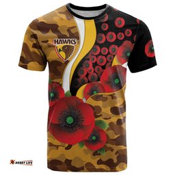 Hawthorn Hawks ANZAC Personalised T Shirt Lest We Forget Poppy Camo LT9
