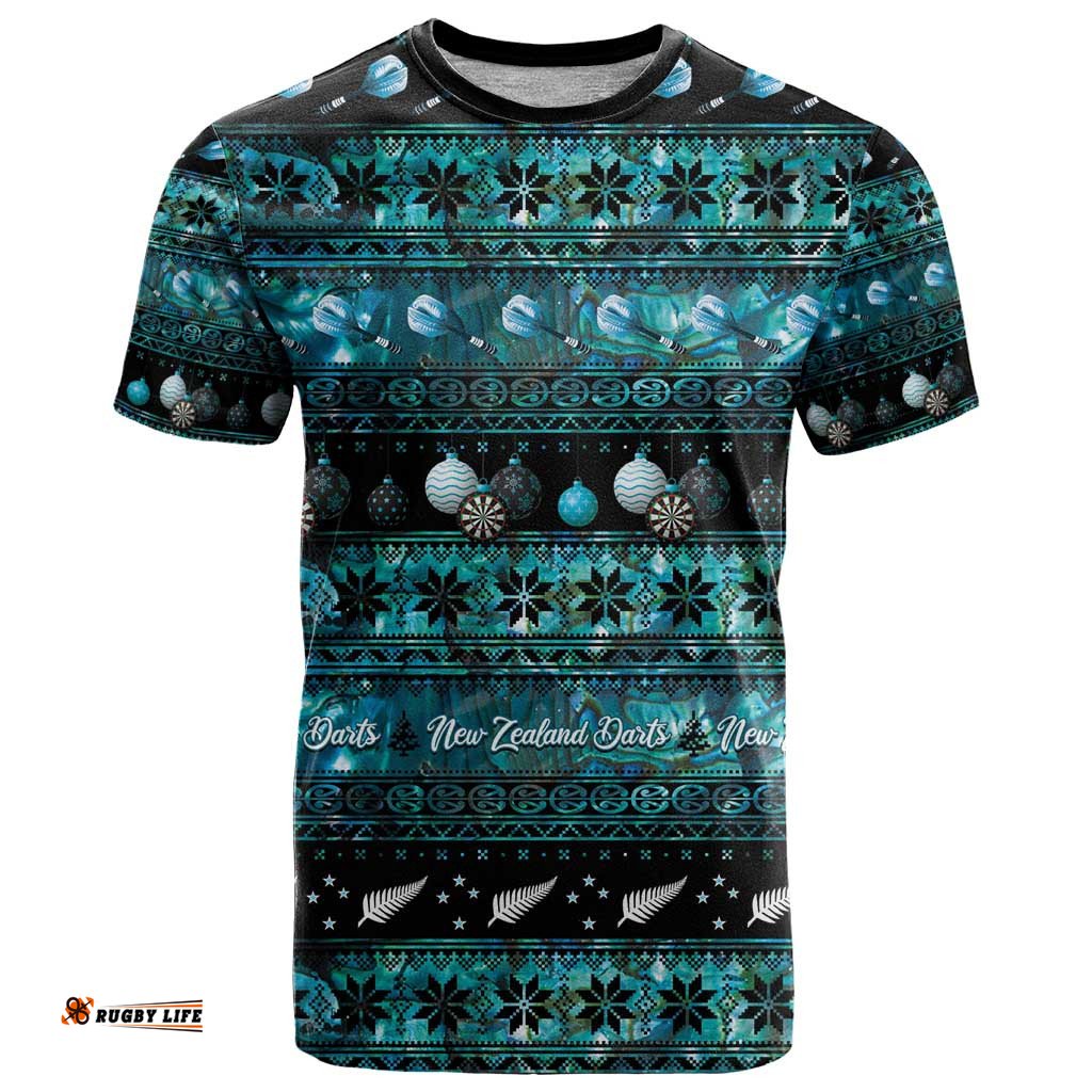 New Zealand Darts Christmas T Shirt Merry Xmas Aotearoa Maori Paua Shell LT14