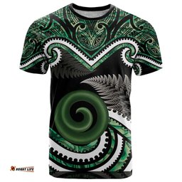 Koru Pounamu Aotearoa T Shirt Maori Paua Shell Mix Silver Fern LT14