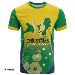 Personalised Australia Christmas Island T Shirt Golden Bosun Abutilon listeri With Map LT14