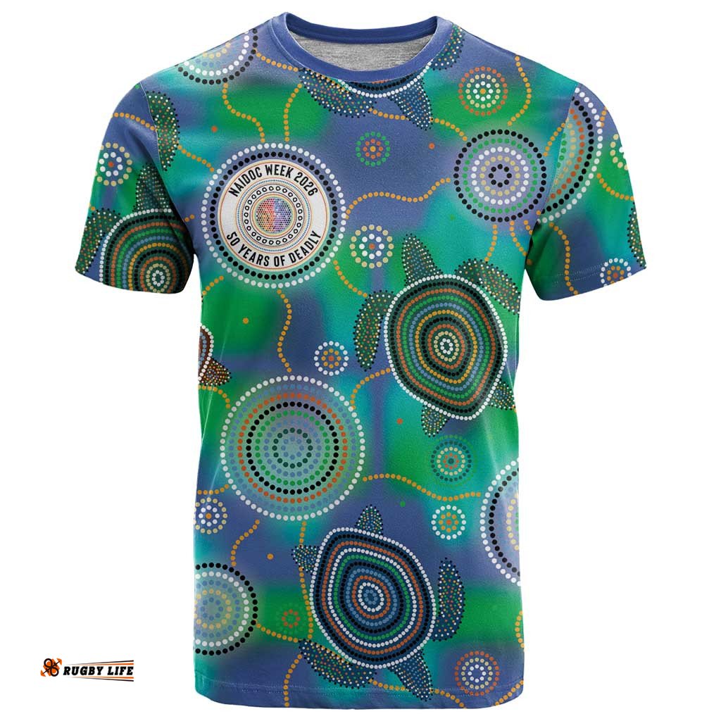 NAIDOC 50 Years of Deadly T Shirt Sea Turtle Aboriginal Dot Art LT19
