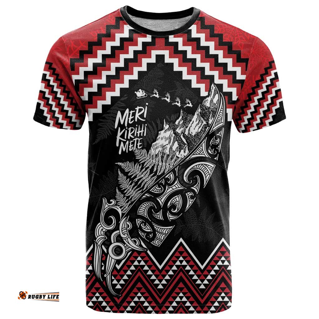 New Zealand Christmas Taniko Poutama T Shirt Mountainscape Maori Fern LT7