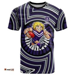 Fremantle Dockers T Shirt Indigenous Monochrome Dot Art Mascot Style TS04