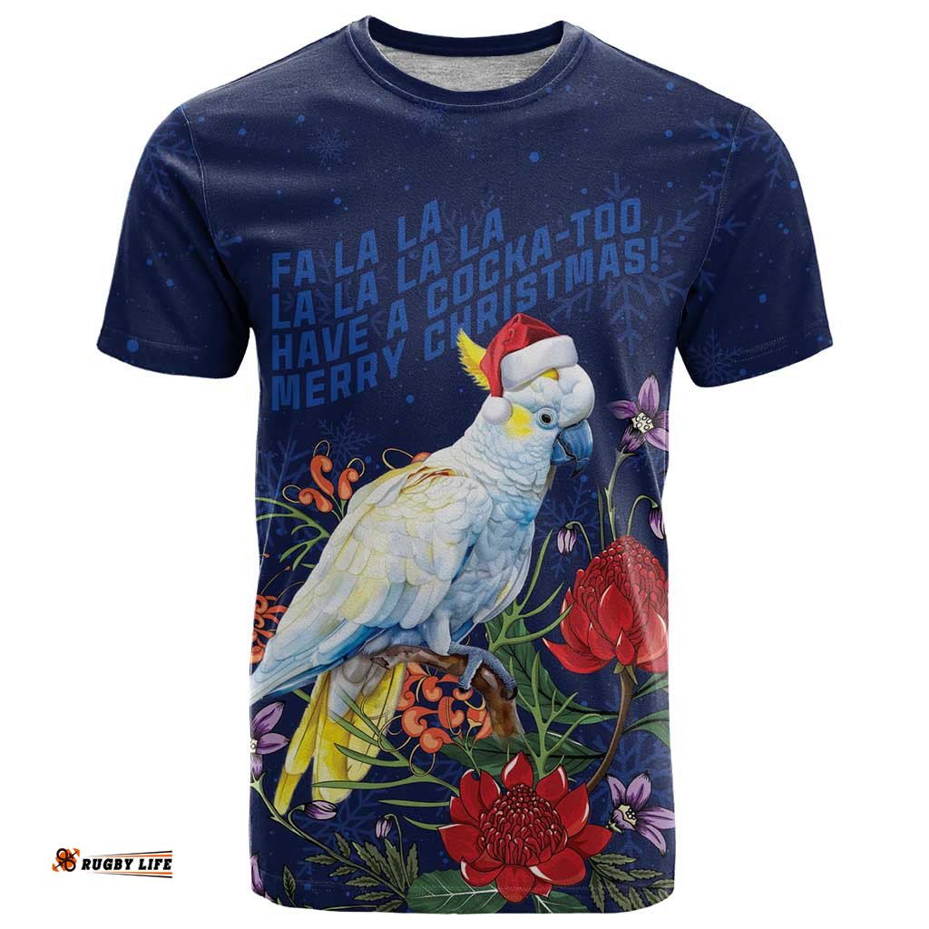 Merry Cocka-mas T Shirt Australia Christmas Blue Art LT9