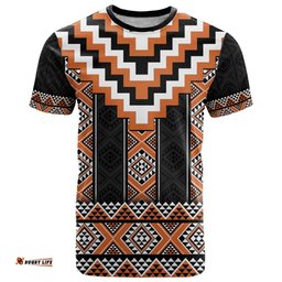 Orange Taniko Pattern Aotearoa T Shirt Niho Taniwha Mix Poutama LT14