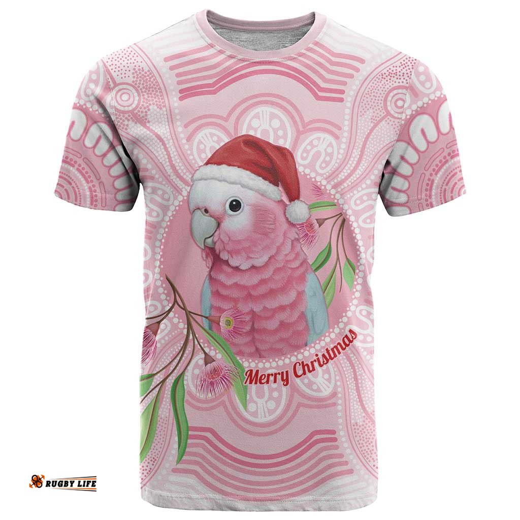 Funny Pink Galah Australia Christmas T Shirt Eucalyptus Blossoms Aboriginal Art LT14