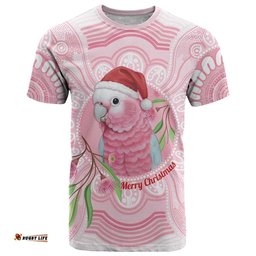 Funny Pink Galah Australia Christmas T Shirt Eucalyptus Blossoms Aboriginal Art LT14