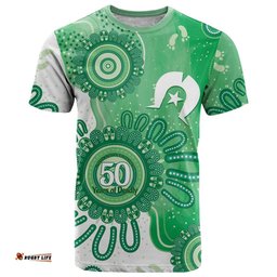 NAIDOC Week 2026 T Shirt 50 Years Deadly Dhari Green Aboriginal Art LT14