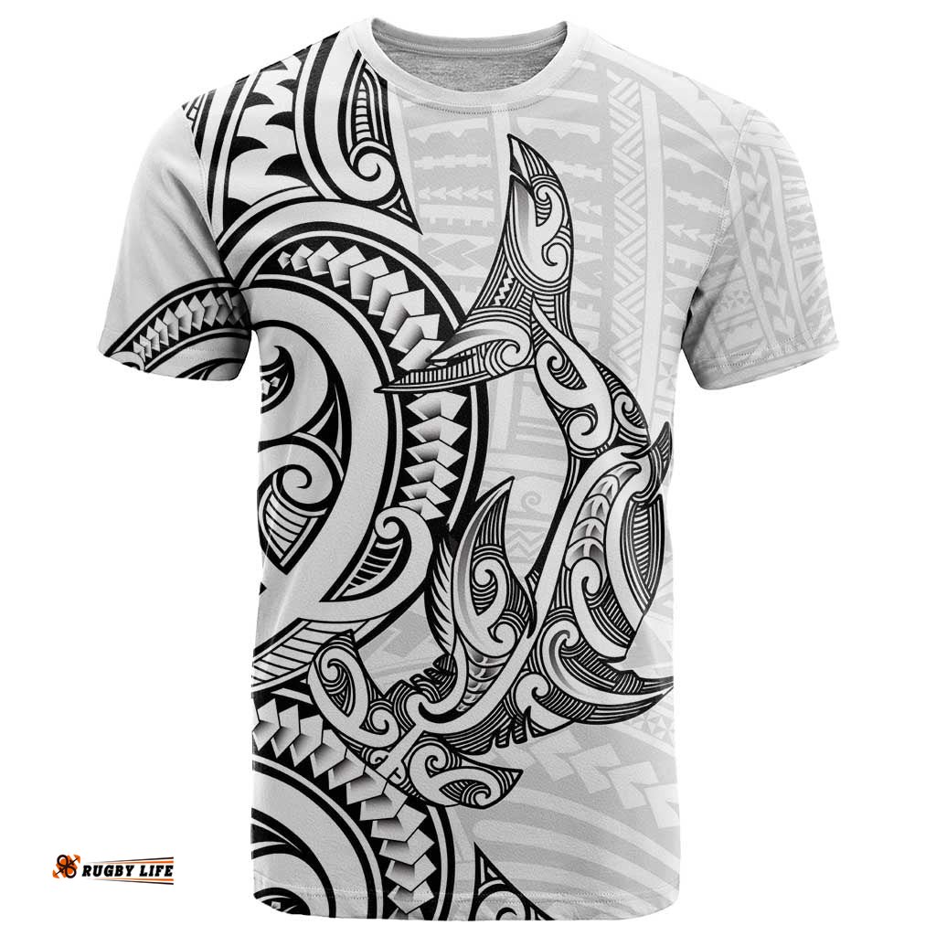 New Zealand Hammerhead Shark T Shirt Maori Haehae Mangopare White LT14