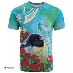 New Zealand Tomtit T Shirt Maori Koru With Pohutukawa Galaxy Style LT05