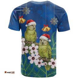 New Zealand Kakapo Christmas T Shirt Owl Parrot Santa Sliver Fern Manuka - Blue LT14